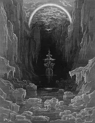 De verschijning van de albatros om het vastgelopen schip uit de bevroren zeeën van Antarctica te leiden, scène uit «The Rime of the Ancient Mariner» van S. T. Coleridge, uitgegeven door Harper